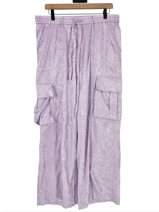 Dressed In Lala Lavender Purple Floral Satin Cargo Pants NWT - Picture 1 of 15